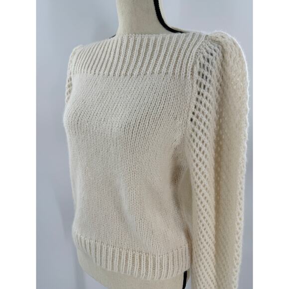LoveShackFancy Ivory Cream Alpaca Sweater Small Knit Pullover Puff Sleeve - Picture 4 of 11